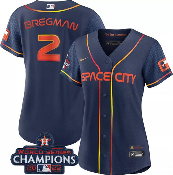 Women's Houston Astros #2 Alex Bregman Navy 2022 World Series Champions City Connect Stitched Baseball Jersey(Run Small)